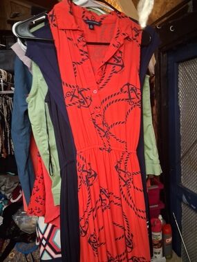 Tommy Hilfiger Coral Maxi Dress with Navy Rope Print